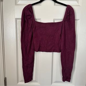 windsor deep purple red cropped knit gathered puff sleeve sweater top sz medium